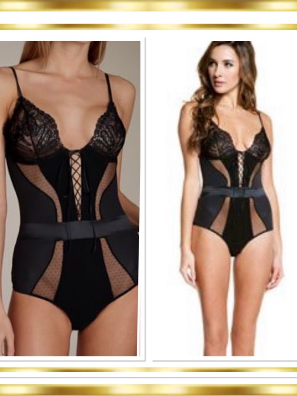 La Perla Soutache Black Paneled Mesh Lace Satin Bodysuit Size 1 Vintage RARE